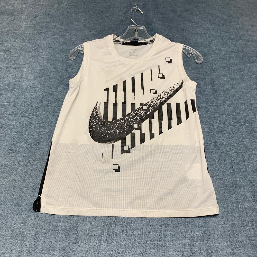 Nike Dri Fit Tank Top Boys Large Beige Swoosh Logo Graphic Running Performance